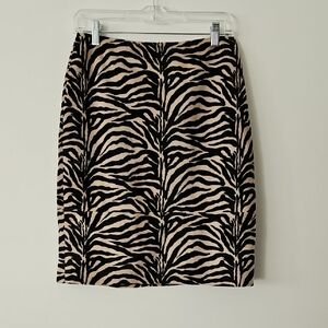 Faux Fur Animal Print Pencil Skirt Tiger Zebra Black Tan Y2K Size 8